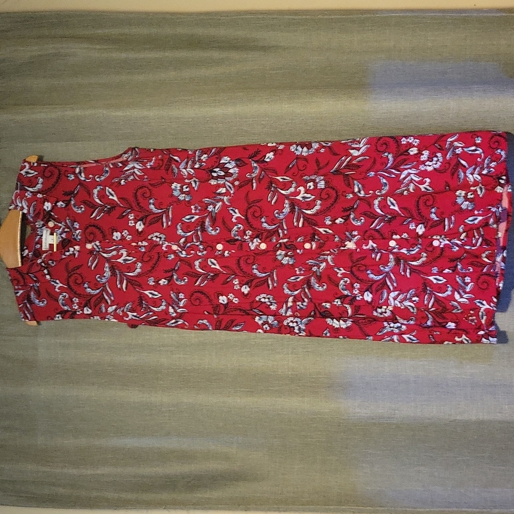 Red and blue, sleeveless, button up mid length dress, Croft&Barrow size small